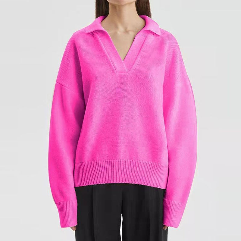 Women's Knit Polo Neck Pullover Sweater