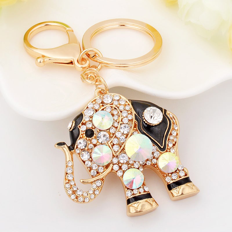 Cute Lucky Pink Elephant Large Crystal Rhinestone keychain