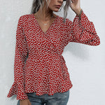 Polka Dot Flared Long Sleeve Shirt