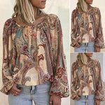 Bohemian blouse with printed sleeves and lanterns