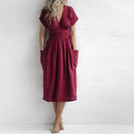 Cotton Linen Waist-Tie Pocket Dress