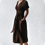 Cotton Linen Waist-Tie Pocket Dress