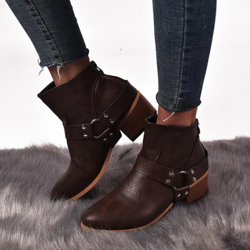 Women Round Toe Med Vintage Short Boots