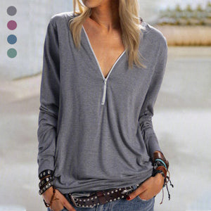 Zip Solid Long Sleeve T-Shirt