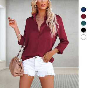 Women's Satin Silk Long Sleeve Shirt