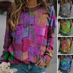 Crew-neck Paneled Long-sleeve Printed Sweater