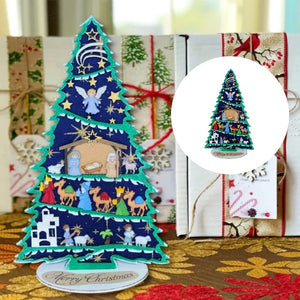 Christmas Tree Decorated with Nativity Set-Christmas Tree Shelf