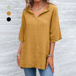 Solid Color V-Neck Shirt