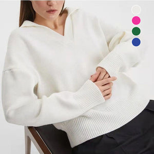 Women's Knit Polo Neck Pullover Sweater