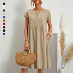 Women's Short Sleeve Cotton And Linen Dress