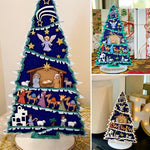 Christmas Tree Decorated with Nativity Set-Christmas Tree Shelf