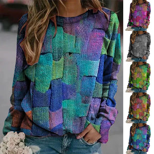 Crew-neck Paneled Long-sleeve Printed Sweater