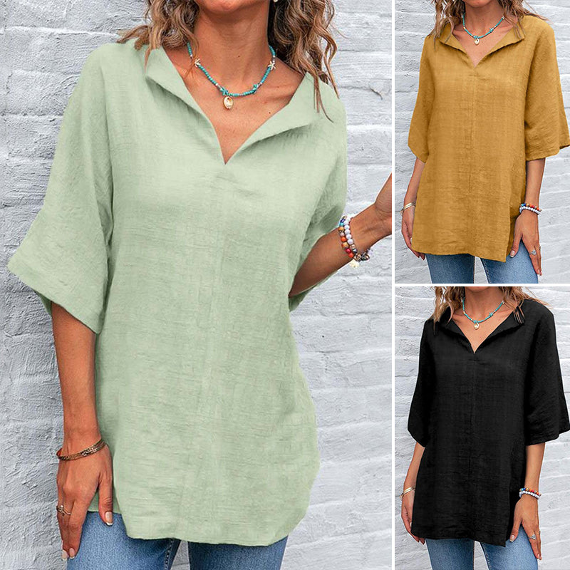 Solid Color V-Neck Shirt