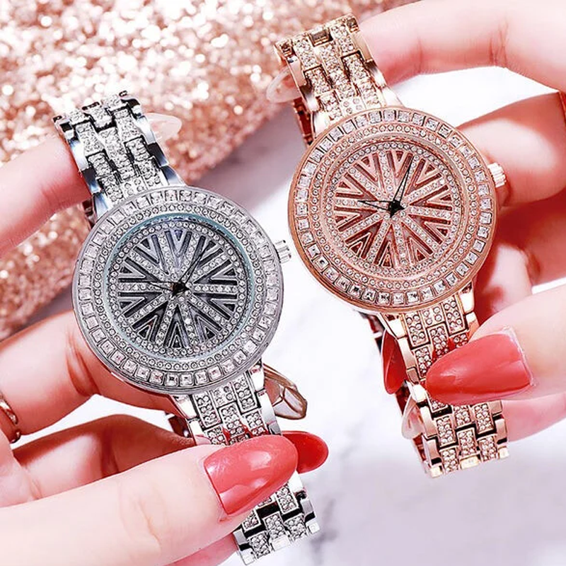 Ladies Rotating Dial Shiny Zircon Watch