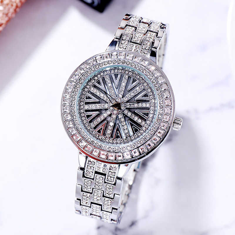 Ladies Rotating Dial Shiny Zircon Watch