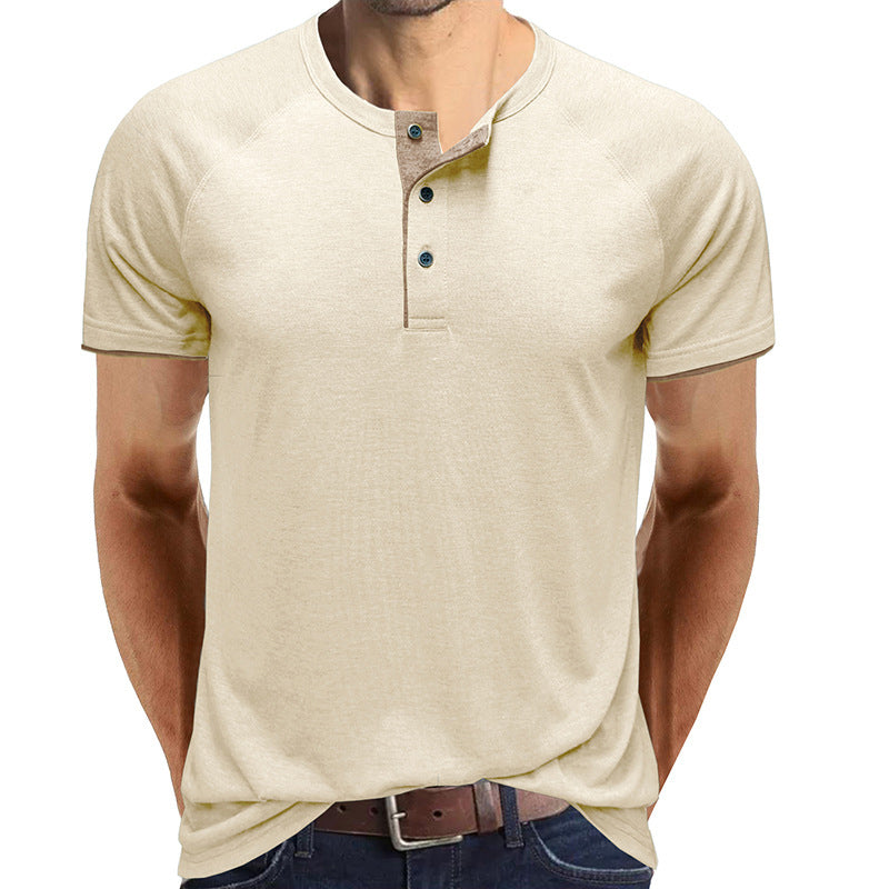 Men Henley Collar Summer T-shirt