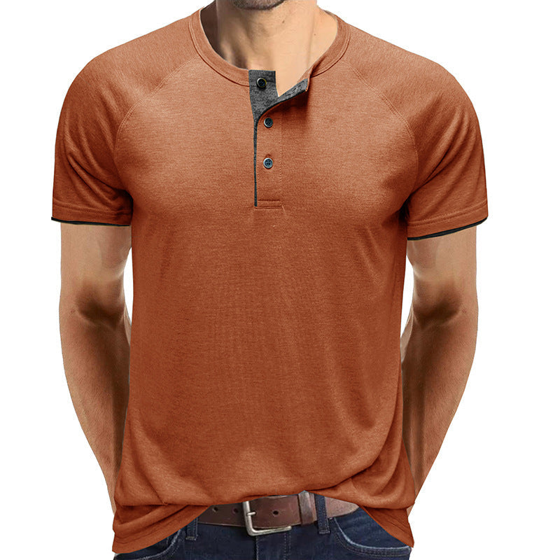 Men Henley Collar Summer T-shirt