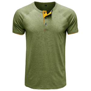 Men Henley Collar Summer T-shirt