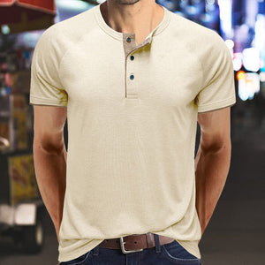 Men Henley Collar Summer T-shirt