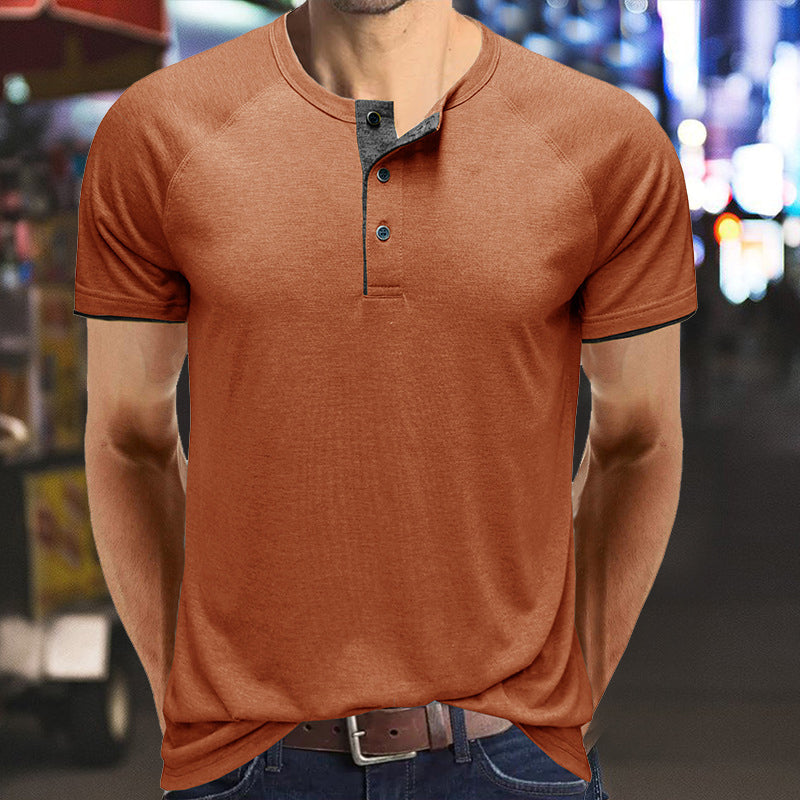 Men Henley Collar Summer T-shirt