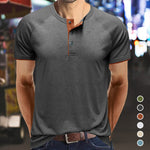 Men Henley Collar Summer T-shirt