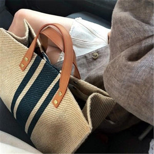 Women Straw New Color Matching Weaving Big Handbag