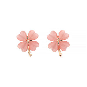 Heart-shaped Opal Lucky Four-leaf Clover Earrings