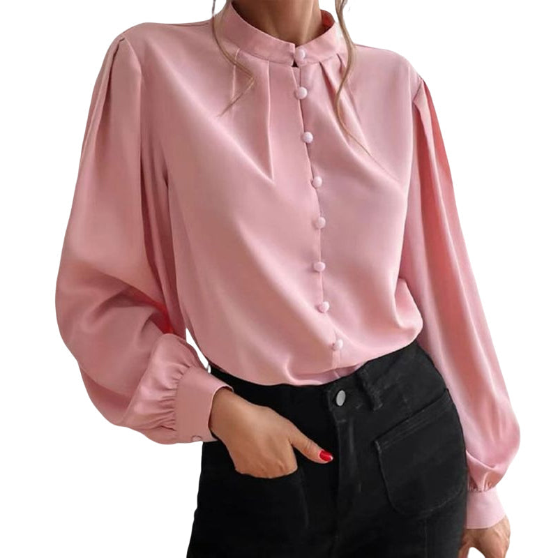 Button Up Stand Collar Long Sleeve Shirt