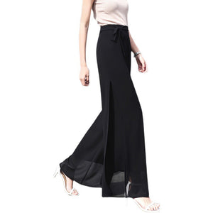 Drawstring Chiffon Wide Leg Pants