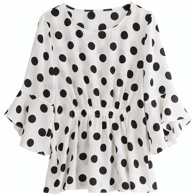 Elegant Flounce Dot Chiffon Top