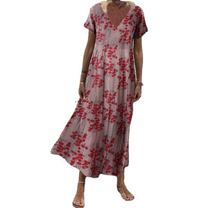 Women's Vintage Short Sleeve Maxi Dress