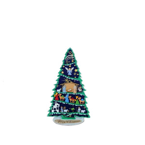 Christmas Tree Decorated with Nativity Set-Christmas Tree Shelf