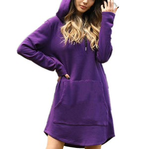 Solid Pocket Long-sleeved Hoody Dress