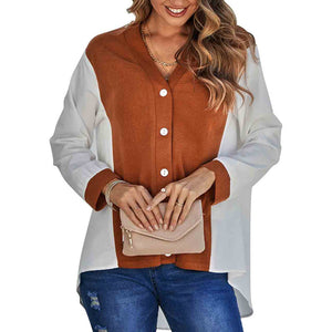 V-Neck Contrast Panel Shirt