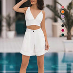 Fashion Solid Color Two Piece Tube Top High Waist Shorts