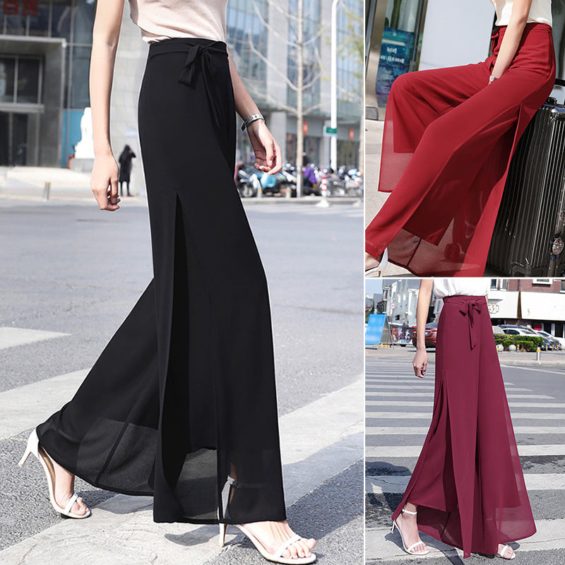 Drawstring Chiffon Wide Leg Pants