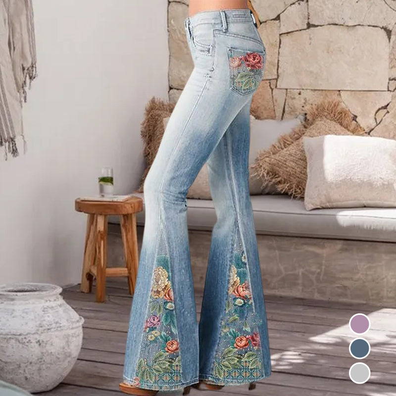 Fashion Ombre Floral Print Wide Leg Pants