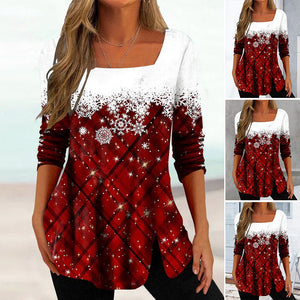 Snowflake Print Top with Square Neck