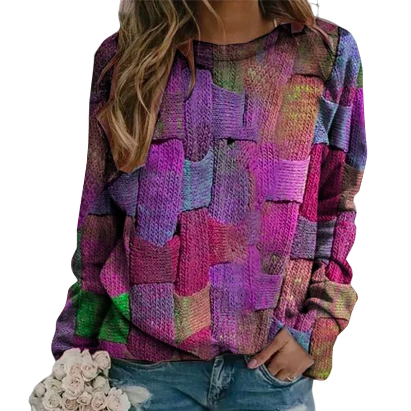 Crew-neck Paneled Long-sleeve Printed Sweater