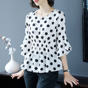 Elegant Flounce Dot Chiffon Top