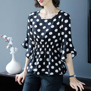 Elegant Flounce Dot Chiffon Top