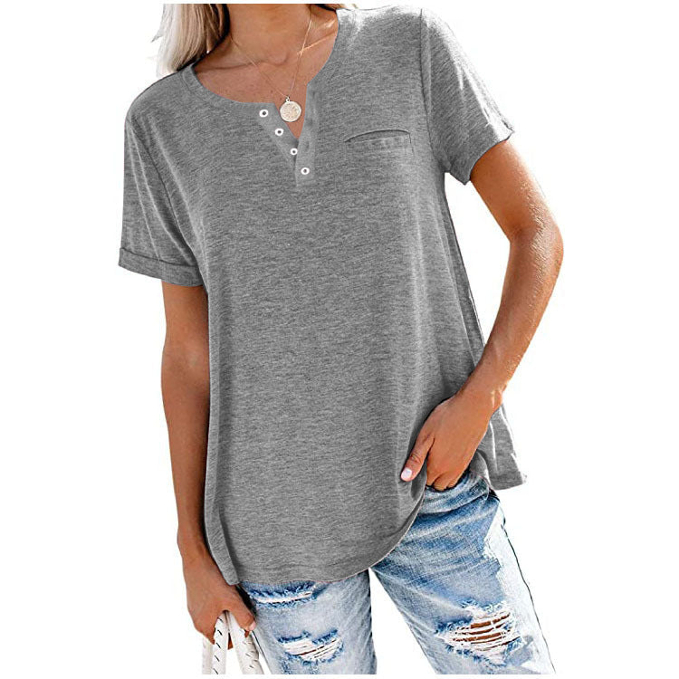 Fashion Solid Color Pocket Short Sleeve T-Shirt