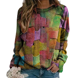 Crew-neck Paneled Long-sleeve Printed Sweater