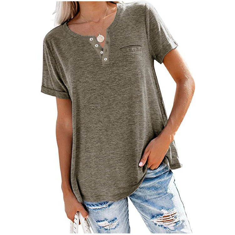 Fashion Solid Color Pocket Short Sleeve T-Shirt